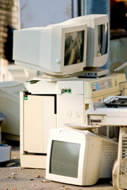 Computers piled to be recycled