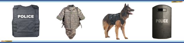 Various types of body armor including a dog with a vest Various types of body armor including a dog with a vest