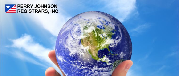 A hand holding the Earth in the sky with a Perry Johnson Registrars, Inc. logo A hand holding the Earth in the sky with a Perry Johnson Registrars, Inc. logo