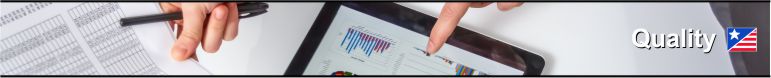 Tablet and paper with charts and Perry Johnson Registrars, Inc. logo