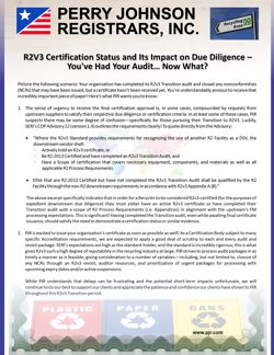 R2V3 Certification Status and Its Impact on Due Diligence R2V3 Certification Status and Its Impact on Due Diligence