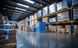 A warehouse filled with organized inventory A warehouse filled with organized inventory