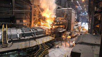 Fire melting steel in a factory